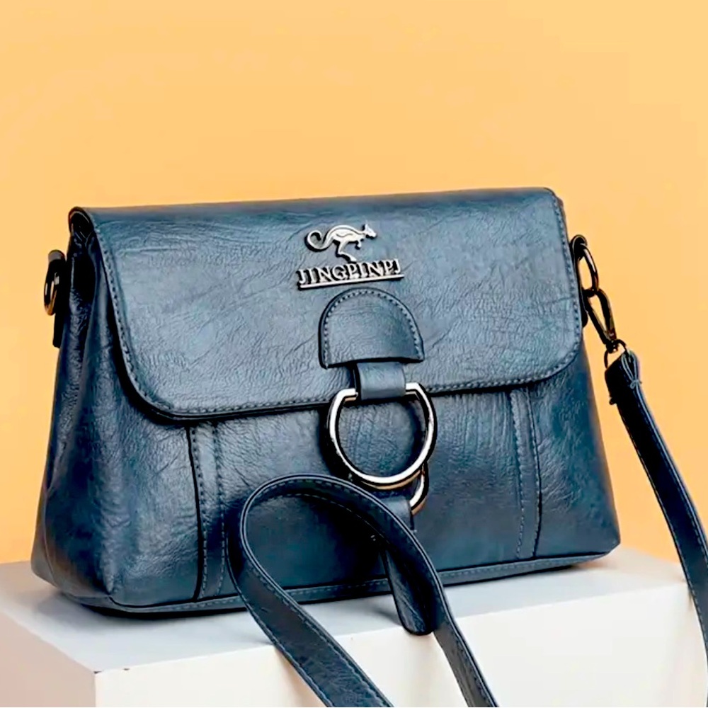 New - Vintage Inspired -Faux Leather Multi Pocket Shoulder /Crossbody Bag - Blue